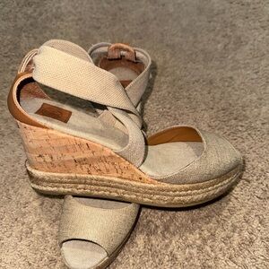 Tory Burch Cream and Tan Espadrille Wedges
